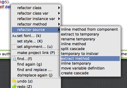 Menu selection for refactor source -> extract method